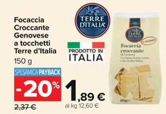 Carrefour Market Focaccia Croccante Genovese a tocchetti Terre d'Italia 150 g offerta