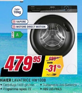 Trony HAIER LAVATRICE HW100B Centrifuga 1400 giri/min Programma rapido 15' offerta