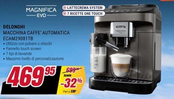 Trony DELONGHI MACCHINA CAFFE' AUTOMATICA ECAM29081TB offerta