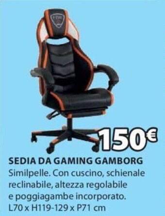 JYSK SEDIA DA GAMING GAMBORGULTIMI PEZZI ULTIMI PEZZI L70 x H119-129 x P71 cm offerta
