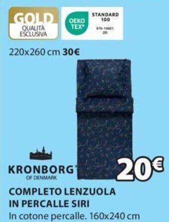 JYSK KRONBORG COMPLETO LENZUOLA IN PERCALLE SIRI 160 x 240 cm offerta
