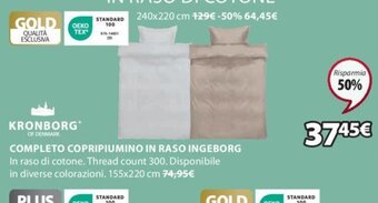 JYSK KRONBORG COMPLETO COPRIPIUMINO IN RASO INGEBORG 155x220 cm offerta