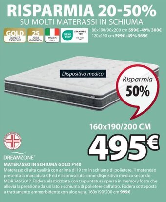 JYSK DREAMZONE* MATERASSO IN SCHIUMA GOLD F140 160x190/200 cm offerta