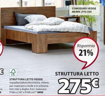 JYSK FSC STRUTTURA LETTO VEDDE P169 x L197 x H100 cm** offerta