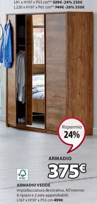 JYSK FSC ARMADIO VEDDE L167 x H197 x P53 cm offerta