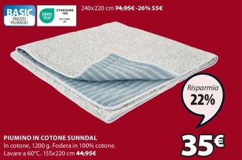 JYSK PIUMINO IN COTONE SUNNDAL 155x220 cm offerta