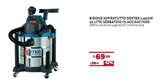 Bricocenter BIDONE ASPIRATUTTO DEXTER 1.400W 20 LITRI SERBATOIO IN ACCIAIO INOX offerta