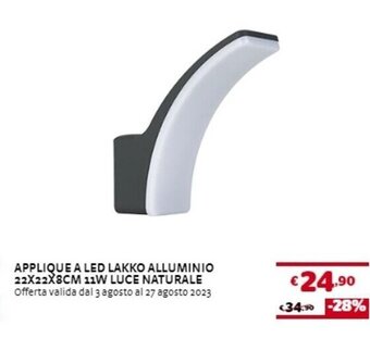 APPLIQUE A LED LAKKO ALLUMINIO 22X22X8CM 11W LUCE NATURALE