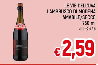 A&O LE VIE DELL'UVA LAMBRUSCO DI MODENA AMABILE/SECCO 750 ml offerta