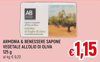 A&O ARMONIA & BENESSERE SAPONE VEGETALE ALL'OLIO DI OLIVA 125 g offerta