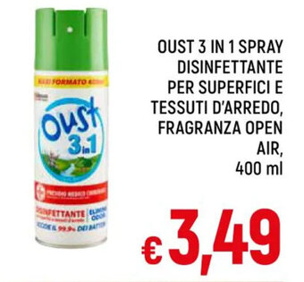 OUST 3 IN 1 SPRAY DISINFETTANTE PER SUPERFICI E TESSUTI D'ARREDO, FRAGRANZA OPEN AIR, 400 ml