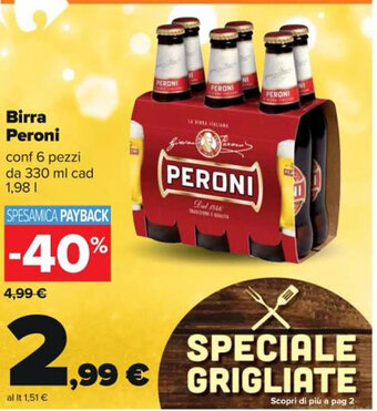 Carrefour Iper Birra Peroni conf 6 pezzi da 330 ml cad 1,98 l offerta