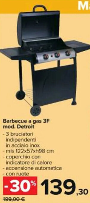 Carrefour Iper Barbecue a gas 3F mod. Detroit offerta