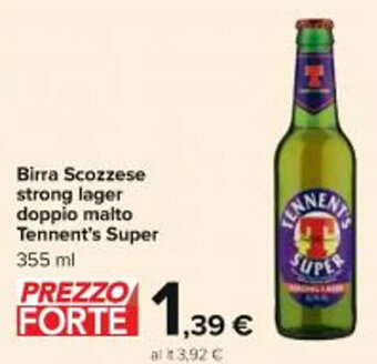 Carrefour Iper Birra Scozzese strong lager doppio malto Tennent's Super 355 ml offerta