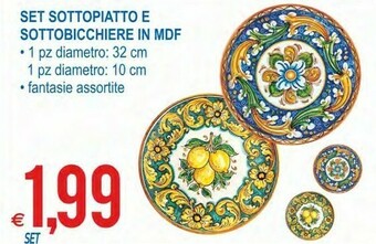 Set Sottopiatto E Sottobicchiere In Mdf