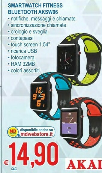 MD Discount Akai Smartwatch Fitness Bluetooth AKSW06 offerta
