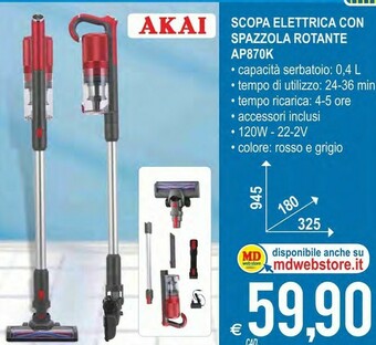 MD Discount Akai Scoppa Elettrica Con Spazzola Rotante AP870K offerta
