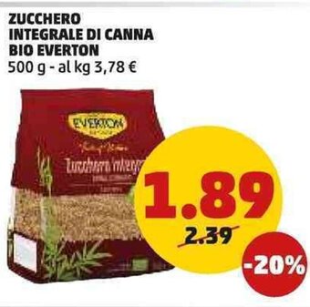 PENNY ZUCCHERO INTEGRALE DI CANNA BIO EVERTON 500 g offerta