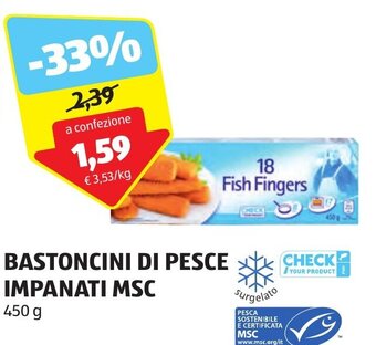 ALDI BASTONCINI DI PESCE IMPANATI MSC 450 g offerta