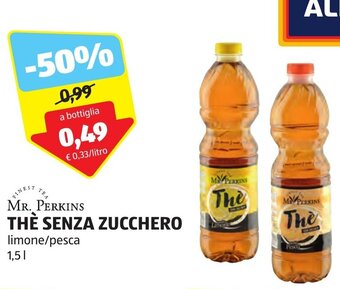 ALDI MR. PERKINS THÈ SENZA ZUCCHERO limone/pesca 1,5 l offerta