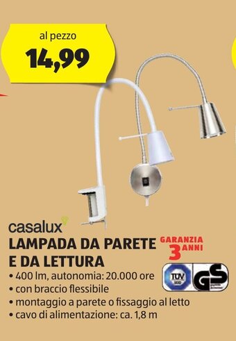 casalux LAMPADA DA PARETE E DA LETTURA ca. 1,8 cm