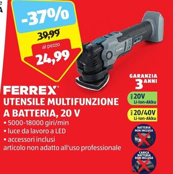 ALDI FERREX UTENSILE MULTIFUNZIONE A BATTERIA, 20 V offerta
