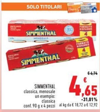 Conad SIMMENTHAL classica, menosale conf. 90 g x 4 pezzi offerta