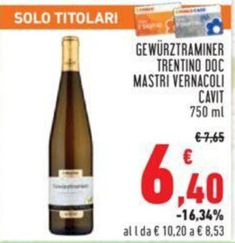 Conad GEWURZTRAMINER TRENTINO DOC MASTRI VERNACOLI CAVIT 750 ml offerta