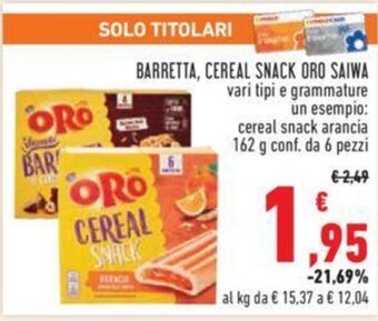 Conad BARRETTA, CEREAL SNACK ORO SAIWA 162 g conf. da 6 pezzi offerta