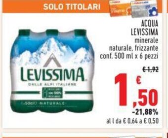 Conad ACQUA LEVISSIMA minerale conf. 500 ml x 6 pezzi offerta