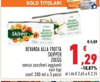 Conad BEVANDA ALLA FRUTTA SKIPPER ZUEGG conf. 200 ml x 3 pezzi offerta