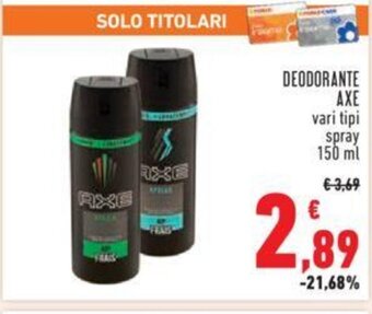 Conad DEODORANTE AXE vari tipi spray 150 ml offerta