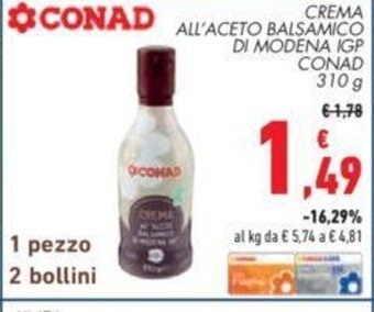 Conad CREMA ALL'ACETO BALSAMICO DI MODENA IGP CONAD 310 g offerta
