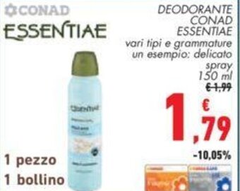 Conad DEODORANTE CONAD ESSENTIAE spray 150 ml offerta
