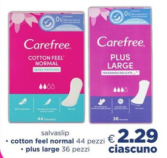 Acqua & Sapone Carefree salvaslip • cotton feel normal 44 pezzi • plus large 36 pezzi offerta