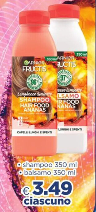 Acqua & Sapone GARNIER FRUCTIS shampoo 350 ml - balsamo 350 ml offerta
