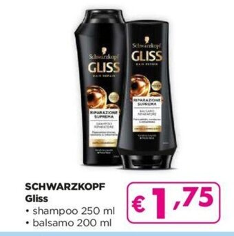 Acqua & Sapone SCHWARZKOPF Gliss • shampoo 250 ml • balsamo 200 ml offerta