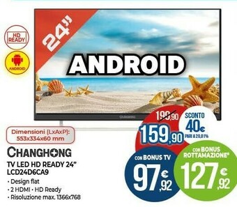Expert Changhong Tv Led Hd Ready 24 Lcd24d6ca9 offerta