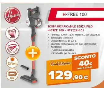 Expert Hoover H-FREE 100 HF122AH 011 Senza Sacchetto Rosso, Titanio offerta