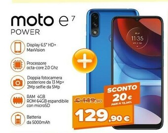 Expert Motorola Moto E7 Power 16,5 Cm (6.5") Dual SIM Ibrida Android 10.0 4G USB Tipo-C 4 GB 64 GB 5000 MAh Blu offerta