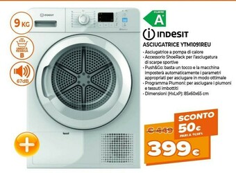 Expert Indesit YTM1091REU Asciugatrice Libera Installazione Caricamento Frontale 9 Kg A+ Bianco offerta