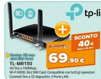 Expert TP-LINK TL-MR150 Router Wireless Banda Singola (2.4 GHz) Fast Ethernet 3G 4G Nero offerta