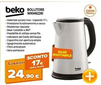 Expert Beko WKM 6226 I Bollitore Elettrico 1,7 L Nero, Acciaio Inossidabile 2200 W offerta
