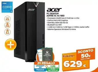 Expert Acer Aspire XC-1660 DDR4-SDRAM I5-11400 Desktop Intel® Core™ I5 Di Undicesima Generazione 8 GB 512 GB SSD Windows 10 Pro PC N offerta
