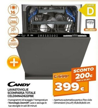 Expert Candy Brava CELDIMN 4D622PBE Lavastoviglie A Scomparsa Totale 16 Coperti C offerta