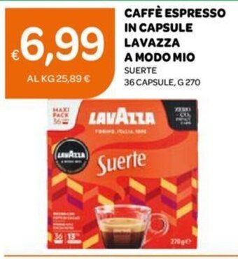 Ekom CAFFÈ ESPRESSO IN CAPSULE LAVAZZA A MODO MIO SUERTE 36 CAPSULE, G 270 offerta