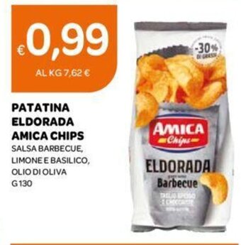 Ekom PATATINA ELDORADA AMICA CHIPS SALSA BARBECUE, LIMONE E BASILICO, OLIO DI OLIVA G130 offerta