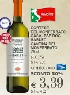 Il Gigante Barlet Monferrato Casalese Cortese 750ml offerta