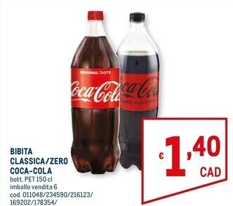 Metro Coca cola bibita classica/zero offerta