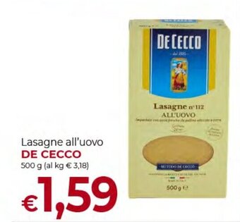 Supermercati Nonna Isa Lasagne all'uovo DE CECCO 500 g offerta